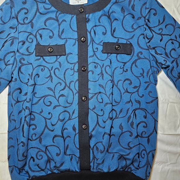 VTG Alfred Dunner Cardigan Women Petite Small Blue Scroll Print Button Front USA - Picture 5 of 8